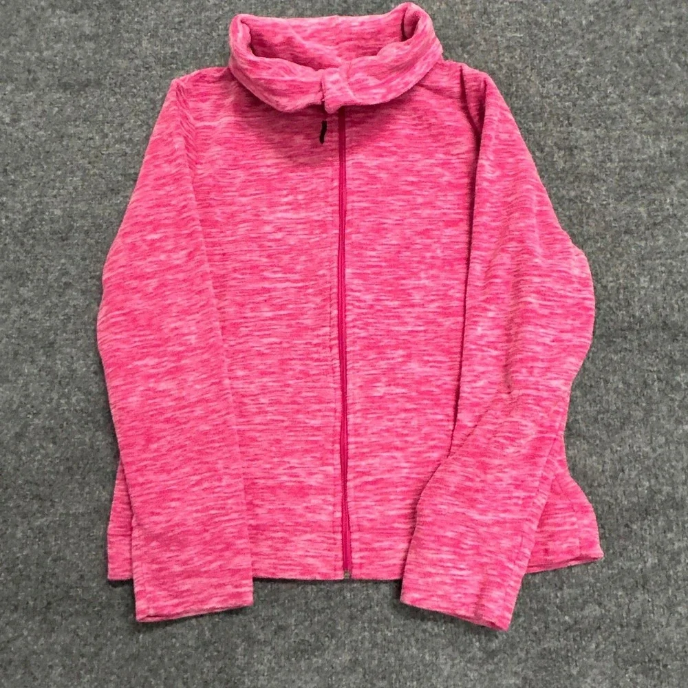Calvin Klein Fleece Jacket Womens Medium Pink Space Dye Cowl Neck Full Zip Soft